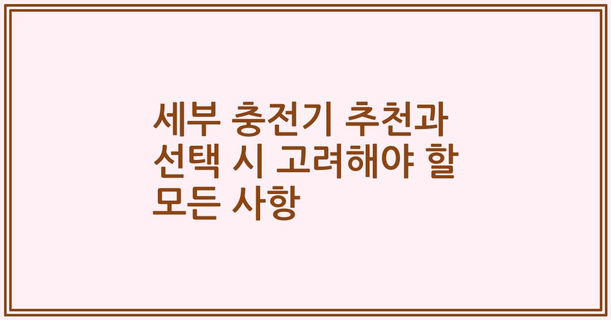 세부 충전기 추천과 선택 시 고려해야 할 모든 사항