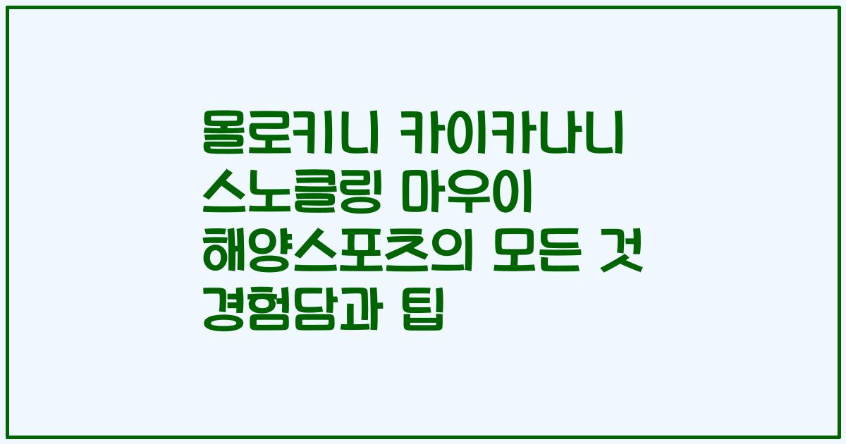 몰로키니 카이카나니 스노클링 마우이 해양스포츠의 모든 것 경험담과 팁